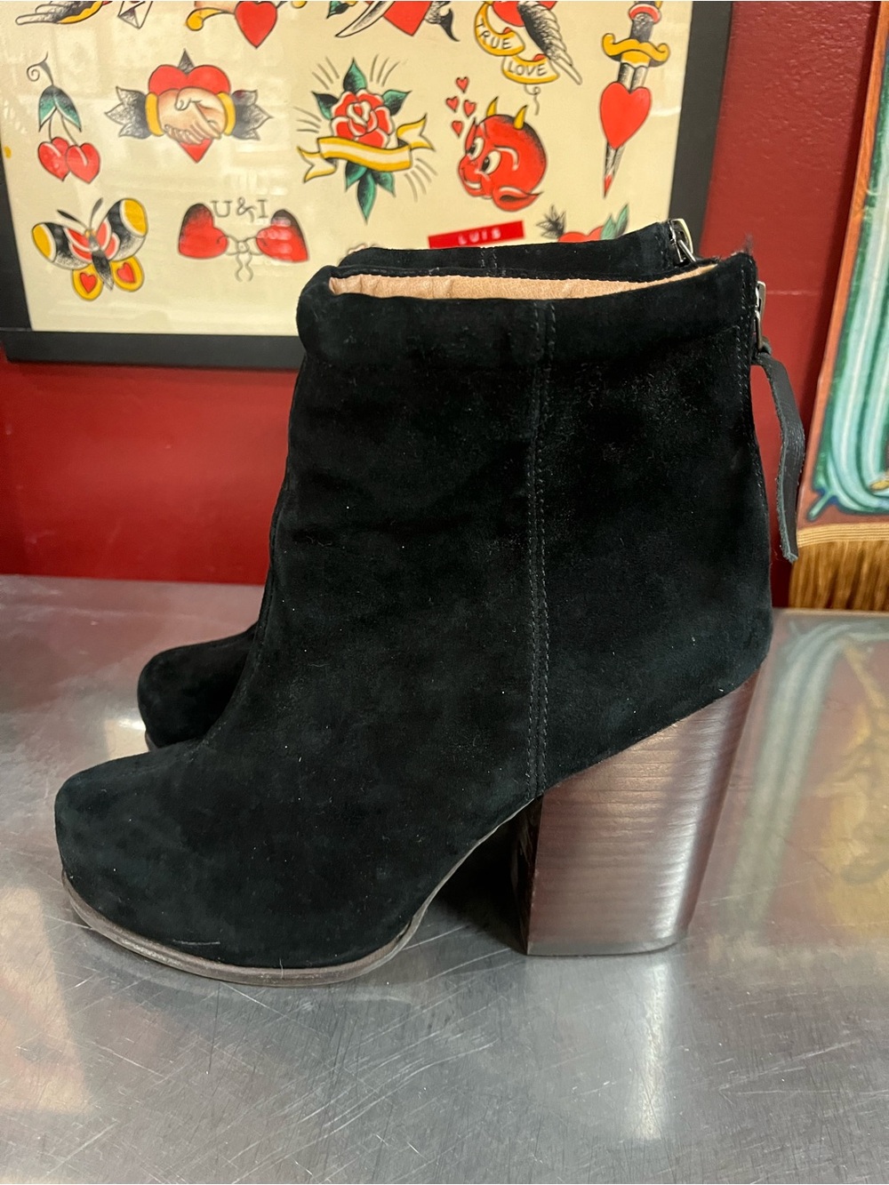 Black Suede Women's Ankle Boot with Block Heel